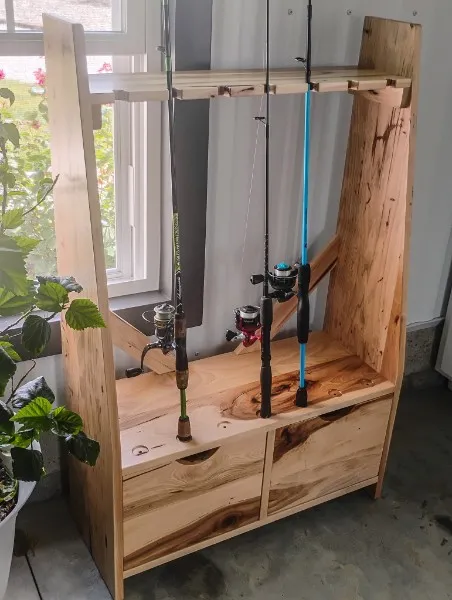 Hickory Fishing Rack with drawers